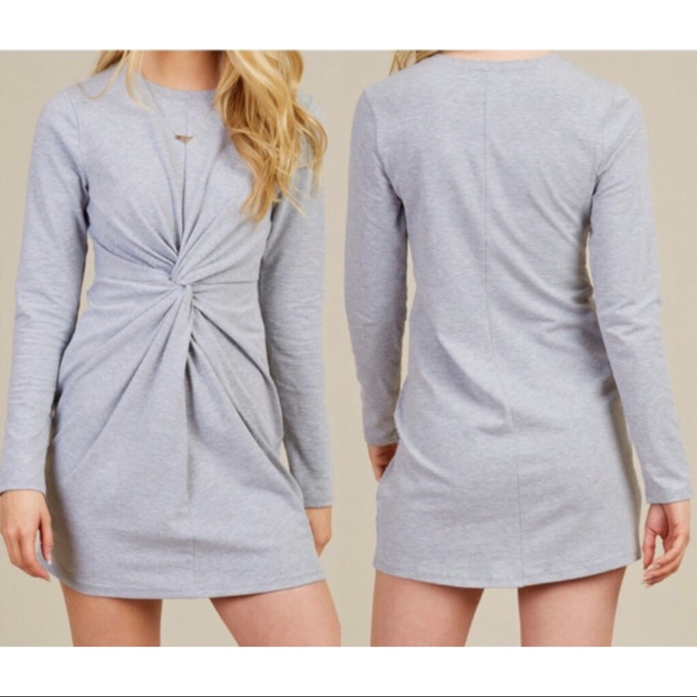 NWT Altar’d State Leconia Grey Front Twist Long Sleeve Dress Size Small